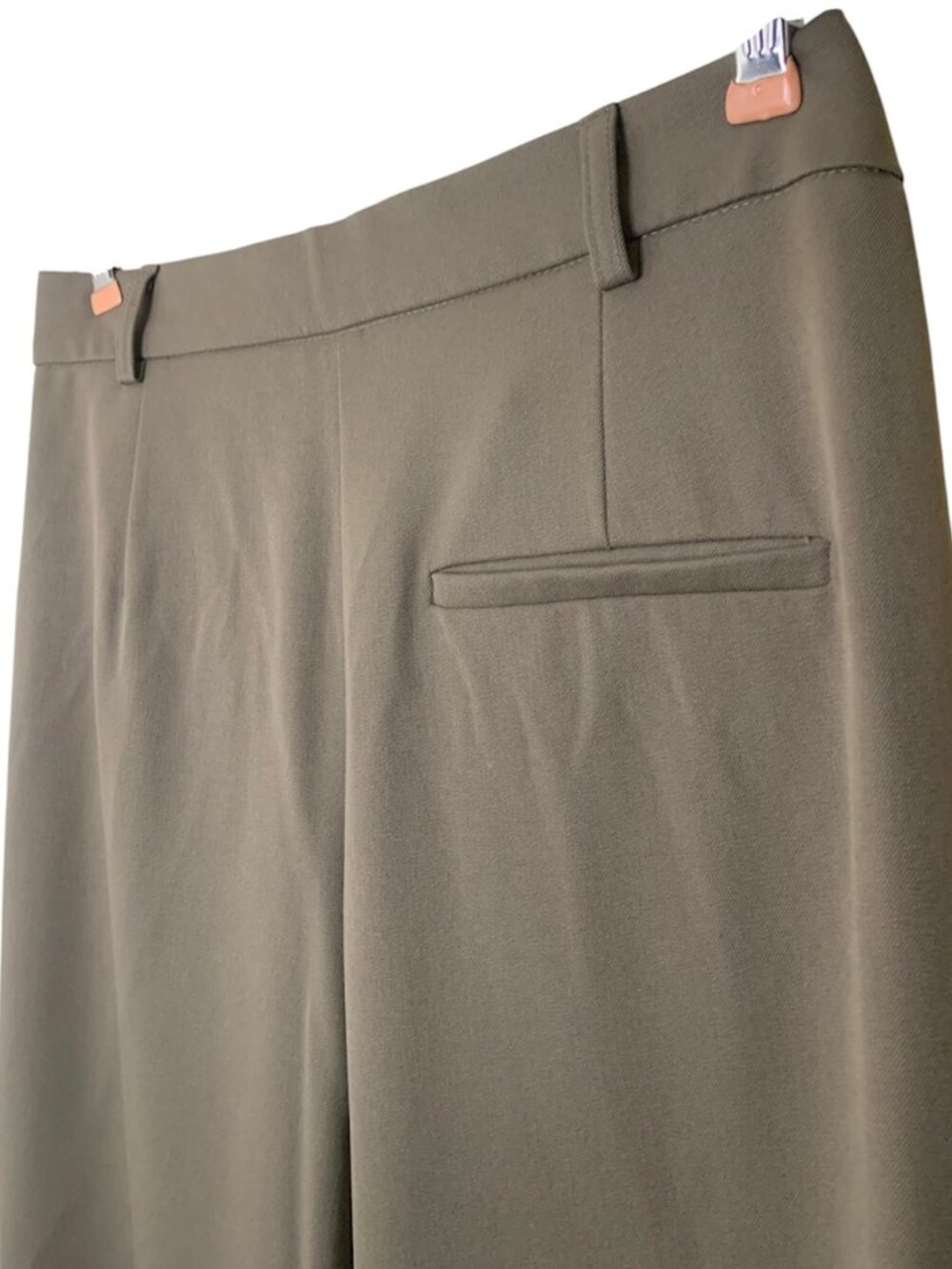 Zara Asymmetric Wide-Leg Pleated Trousers, Olive/Sage Sz L - Picture 6 of 6